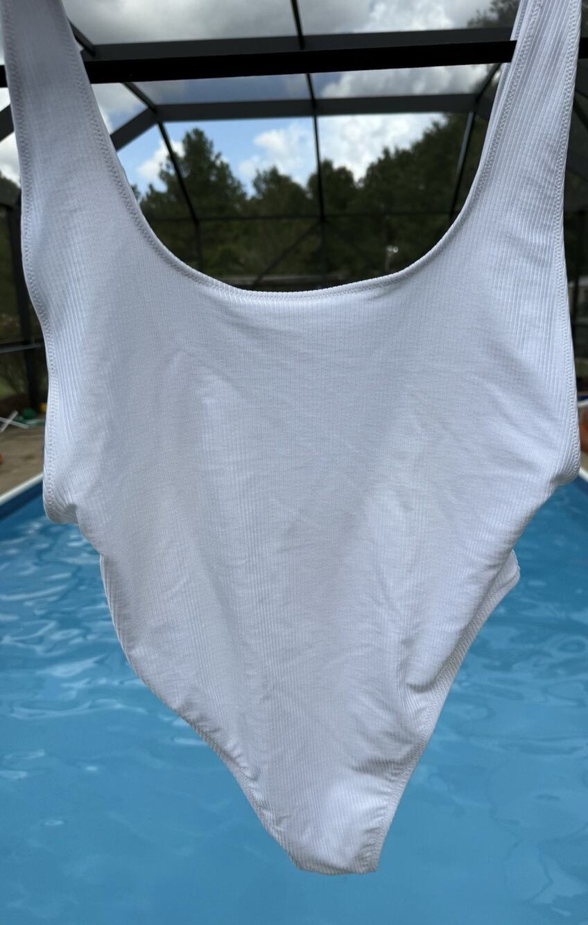 Aerie White Ribbed One Piece Swimsuit XL NWT Scoop Neck High Cut Textured